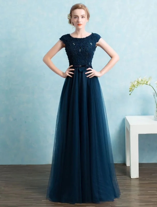 Blue Prom Dress 2021 Long Tulle Beading Evening Dresses Dark Navy Backless Floor Length Party Dresses Wedding Guest Dress Tunics Print Colorful