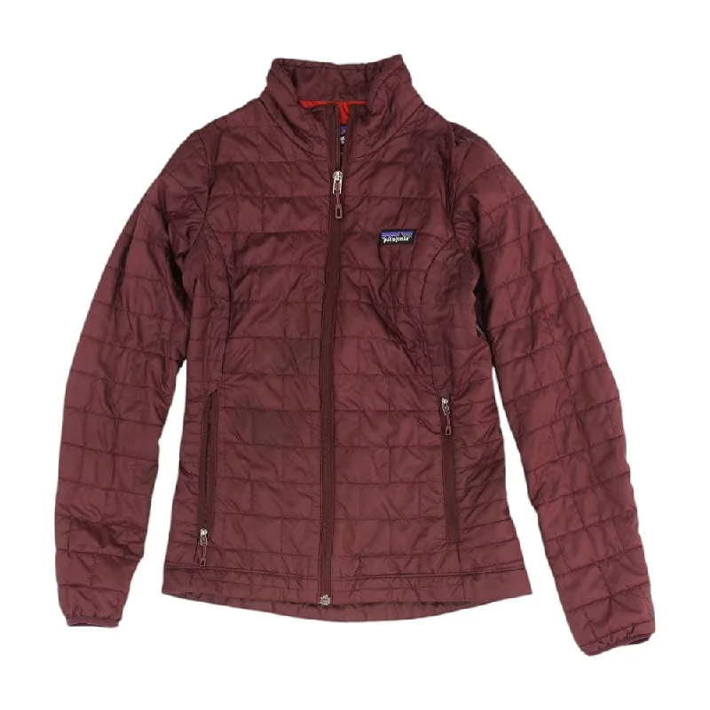 Maroon Solid Ski Jacket Tiered Jacket Buttoned Jacket Zippered Jacket