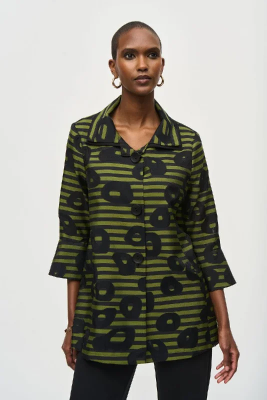 Joseph Ribkoff Black/Green Striped 3/4 Sleeve Trapeze Jacket 243093 Striped Jacket Polka Dot Jacket Floral Jacket