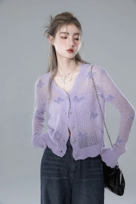 Butterfly Effect Roland Purple Jacquard Mohair Cardigan COT0144 Chenille Blend Fleece Blend Nylon Blend