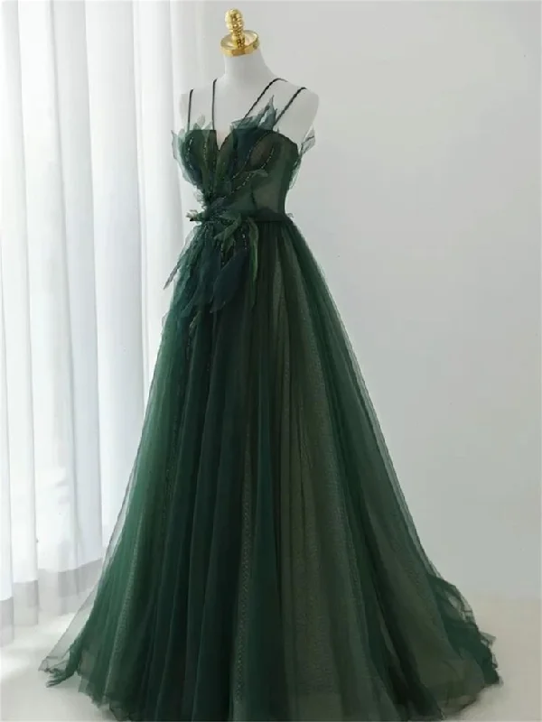 Forest Style Emerald Green Beading Tulle Dresses, Prom Dresses Fairy,Evening Gown Graduation Party Dresses Tunics Spring floral