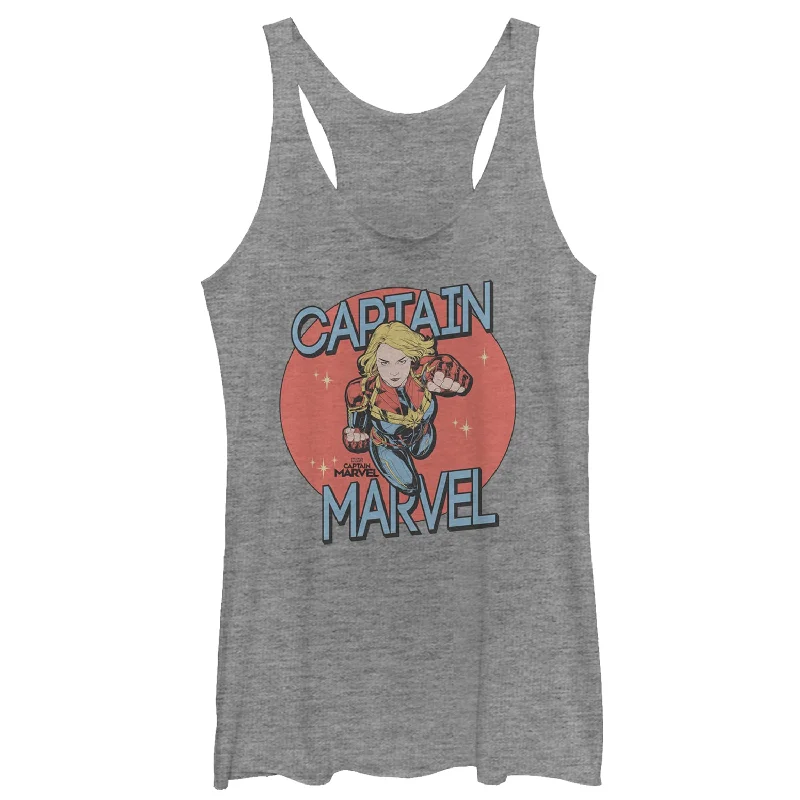 Women's Marvel Captain Marvel Vintage Star Circle Racerback Tank Top cutout tank top
