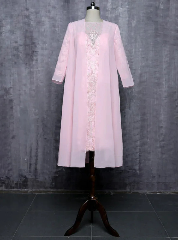 Pink Mother Of The Bride Dresses Sheath Chiffon Lace Beaded Wedding Party Dress Tunics Timeless classic