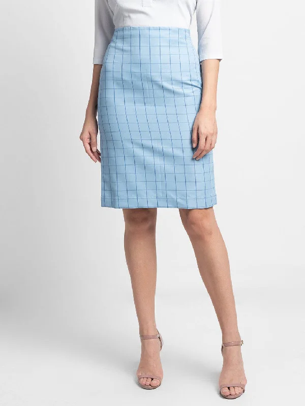 Windowpane Check Straight Skirt - Light Blue low waist skirt