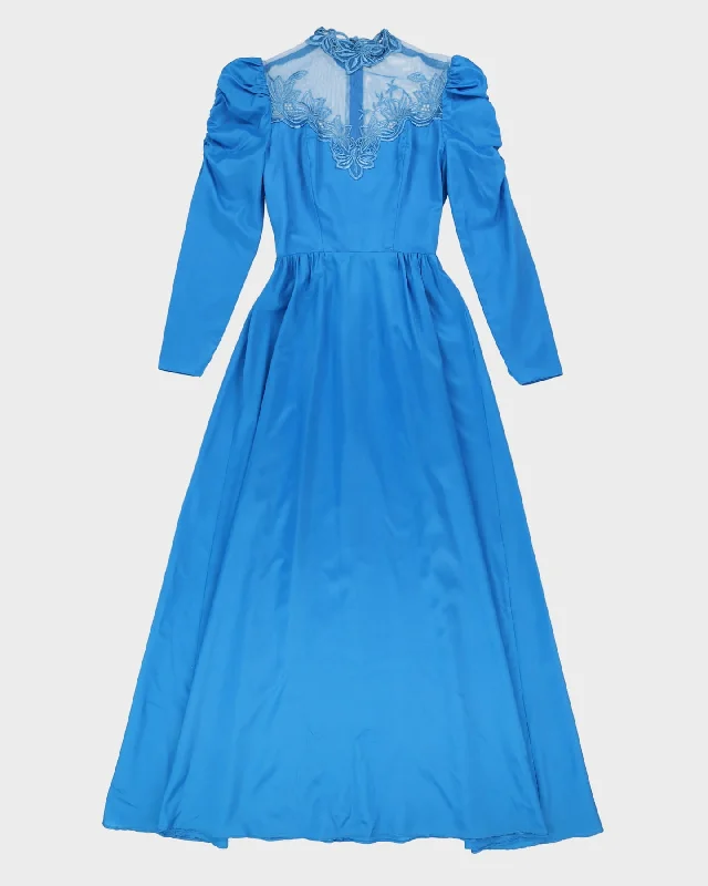 Vintage 1980s Blue Maxi Party Dress - XXS Tunics Polka dots