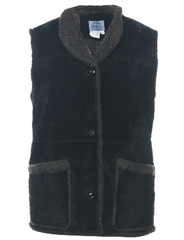 Black Shearling Suede Jacket - M Cardigan Sweater Pullover