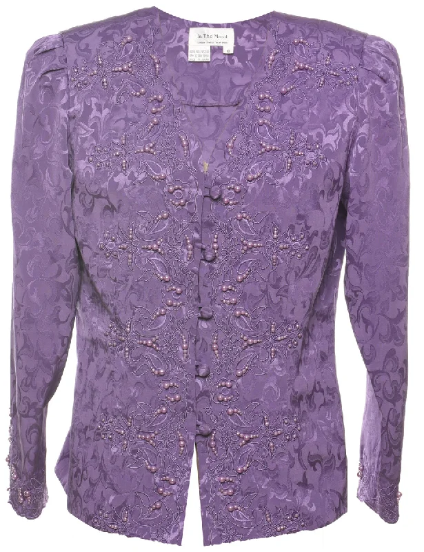 Brocade Design 1980s Lilac Evening Jacket - M Print Jacket Jacquard Jacket Patchwork Jacket