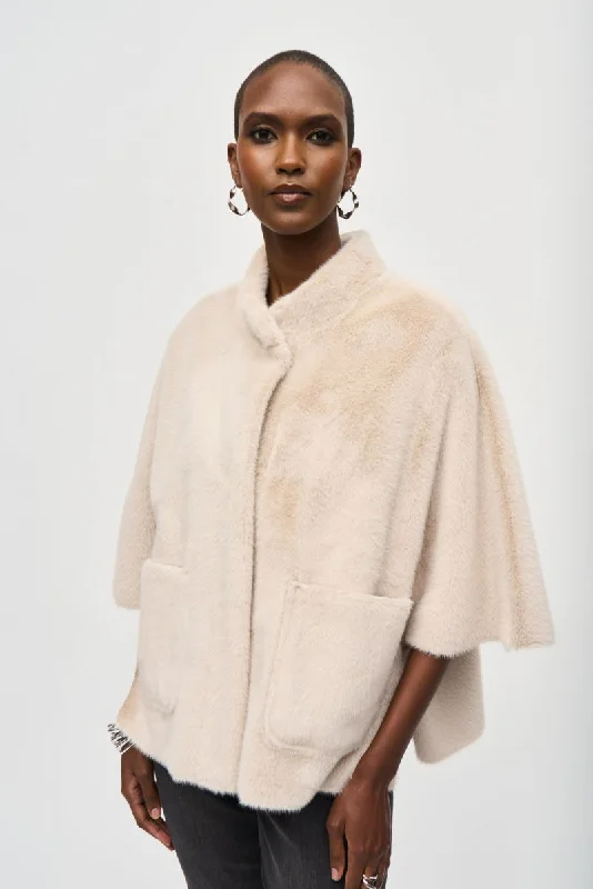 Joseph Ribkoff Champagne Faux Fur Boxy Jacket 243917 Jersey Jacket Tulle Jacket Batik Jacket