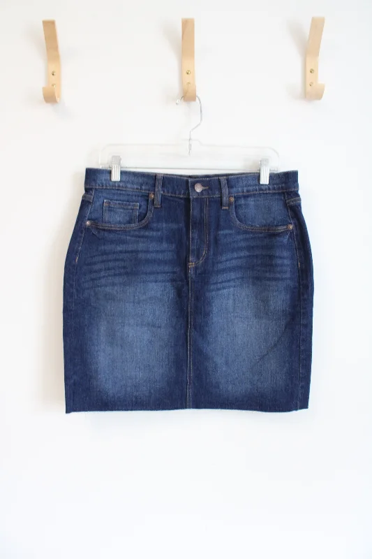 NEW LOFT Dark Wash Denim Frayed Hem Skirt | 8 pencil skirt chic