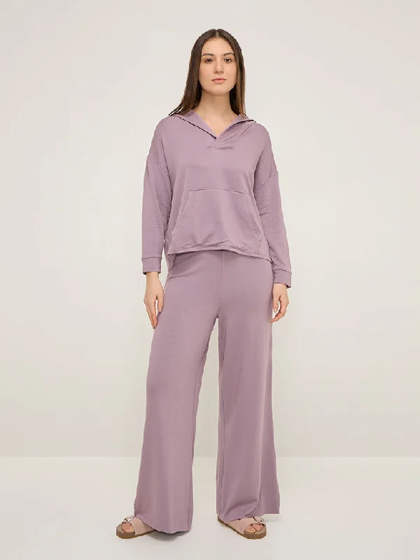Wunderlove Mauve Solid High-Rise Lounge Pants Classic Cropped Pants