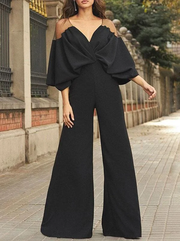 Black Evening Dress V Neck Stretch Crepe Half Sleeves Backless Floor Length Formal Party Dresses Sequined Elegant Party