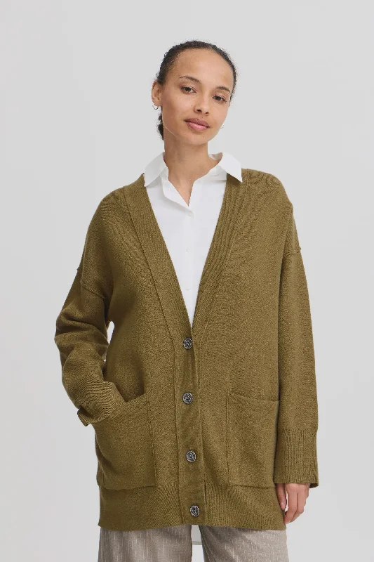 OLIVE CASUAL BUTTON DOWN CARDIGAN Lace Blend Ribbed Blend Corduroy Blend