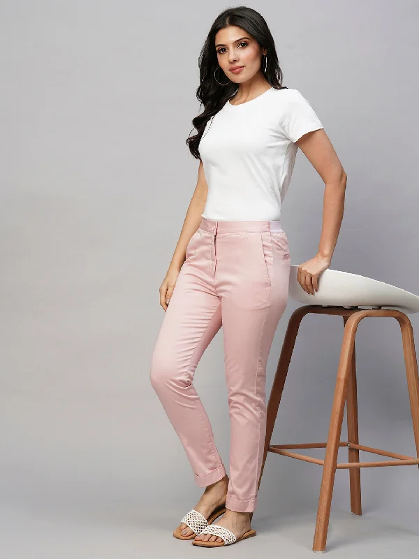 Women's Pink Cotton Lycra Slim Fit Pant Classic Chino Pants
