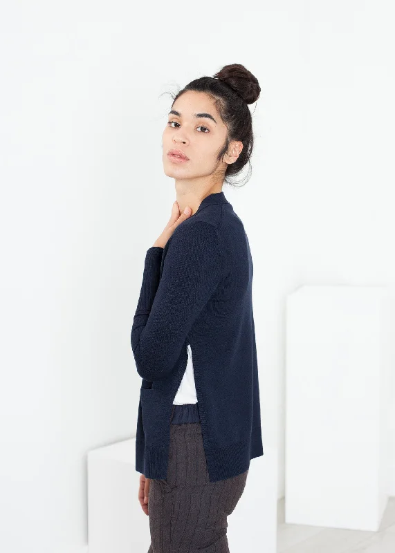 Square Cardigan in Navy Tailored Straight A-Line
