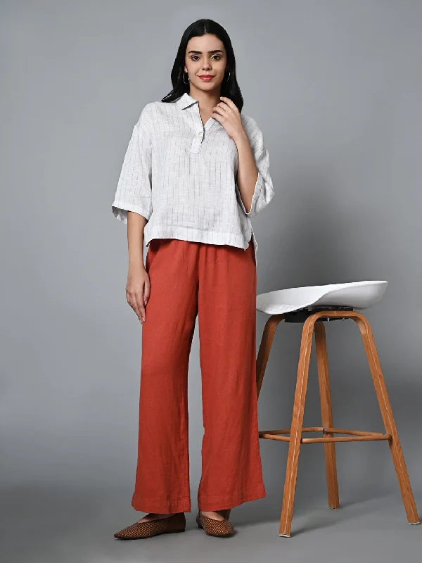 Women's Rust Linen Viscose Regular Fit Pant Trendy Palazzo Pants