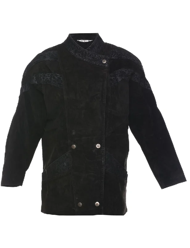 Black Suede Double Breasted Jacket - XS Plaid Jacket Tartan Jacket Houndstooth Jacket