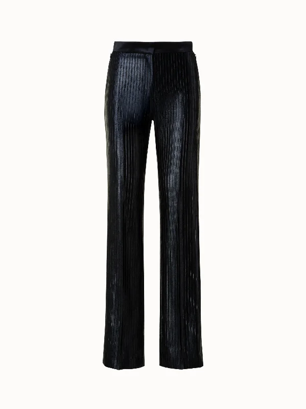 Straight Techno Pants with Striped Embroidery Lightweight Linen Pants