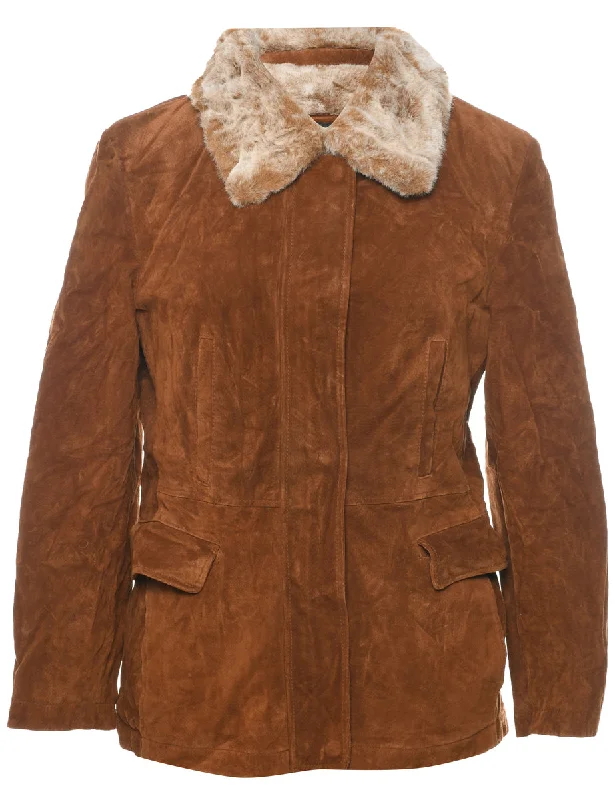Brown Shearling Suede Jacket - M Satin Fabric Silk Fabric Chiffon Fabric
