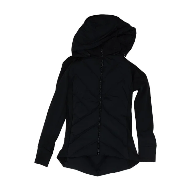 Black Solid Puffer Jacket Stand-Up Collar Roll-Neck Collar Turtle Neck