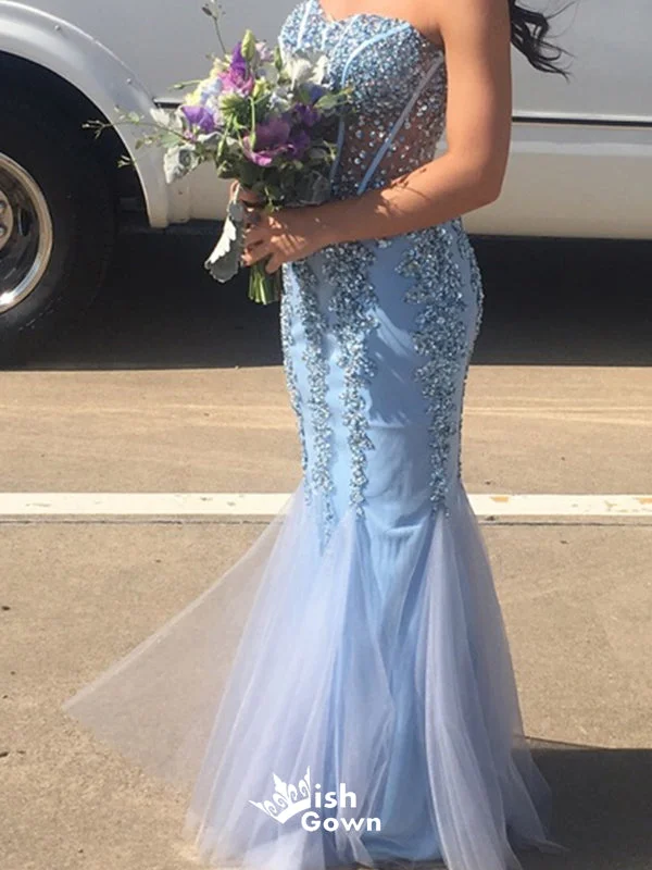 Stylish Strapless Beaded Sweetheart Mermaid Party Dress Long Prom Dresses to Impress , WGP960 Tunics Silk luxurious