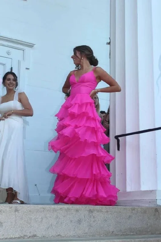 Ball Gown Hot Pink Straps Evening Party Dress Prom Dress Tunics Trousers formal