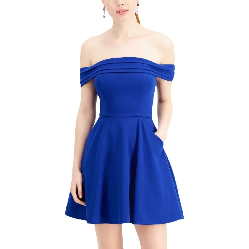 City Studio Womens Juniors Off-The-Shoulder Pleated Cocktail and Party Dress Tunics Ceremony elegant