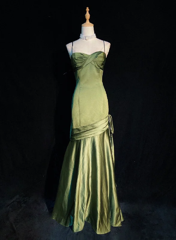 Green Satin Sweetheart Straps Long Evening Dresses, Long Green Wedding Party Dresses Tunics Brand named