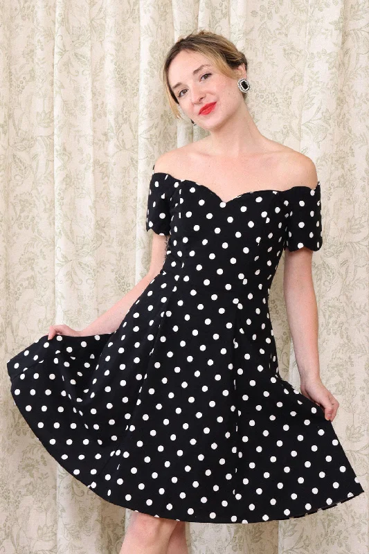 Off Shoulder Polka Dot Party Dress M Tunics Top Casual