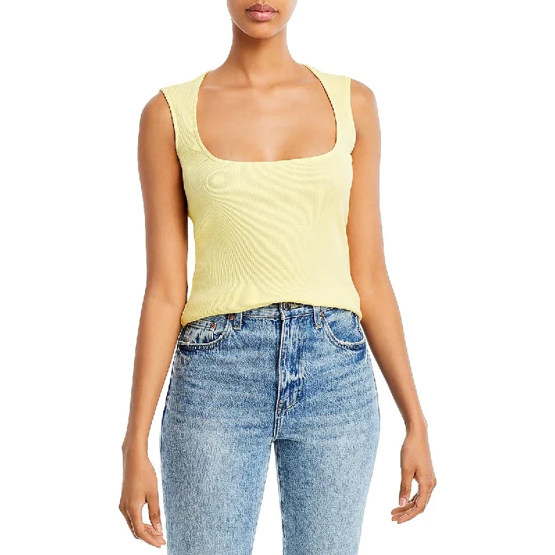 Monrow Womens Ribbed Casual Tank Top turquoise tank top