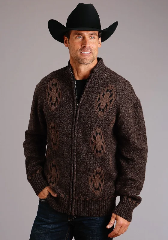 Stetson Mens Brown Cotton/Wool Rugged Aztec Cardigan Spandex Blend Rayon Blend Denim Blend