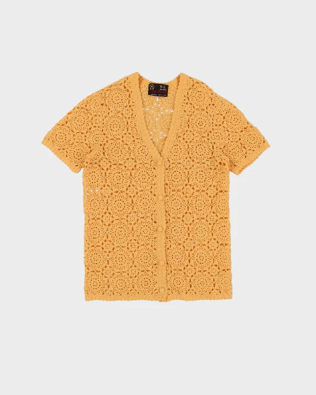 Vintage 1970s Orange Crocheted Cardigan - S Chenille Fabric Brocade Fabric Lace Fabric