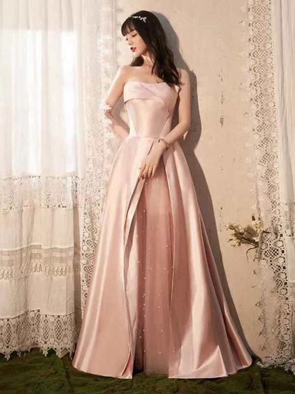 Evening Dress A-Line Strapless Floor-Length Sleeveless Lace-Up Party Dresses Bean Paste Pink Pageant Dress Tunics New arrival