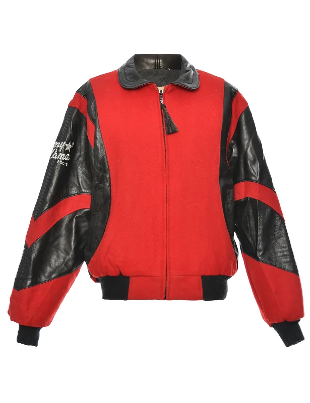 Bud Light Cup Black & Red Contrast Embroidered Varsity Jacket - L Hooded Jacket Caped Jacket Shawl Collar Jacket