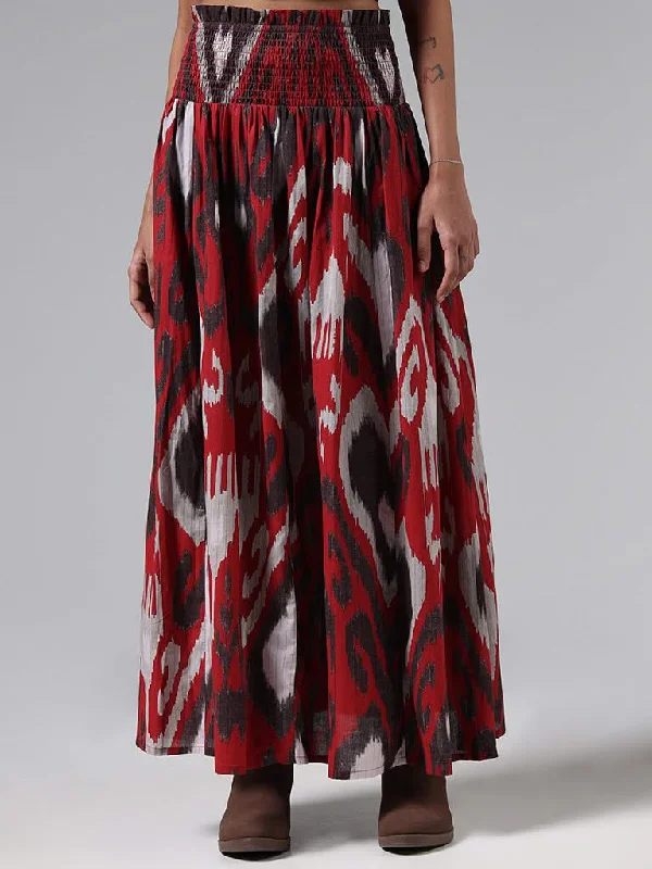 Bombay Paisley Maroon Ikat Printed Smock Skirt maxi skirt elegant