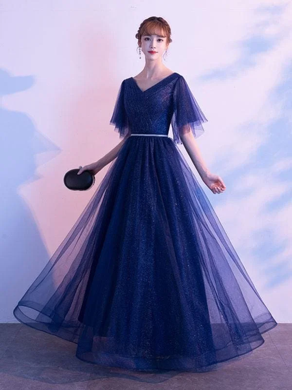 Evening Dress A Line V Neck Matte Satin Floor Length Sequins Formal Party Dresses Tunics Handmade artisanal