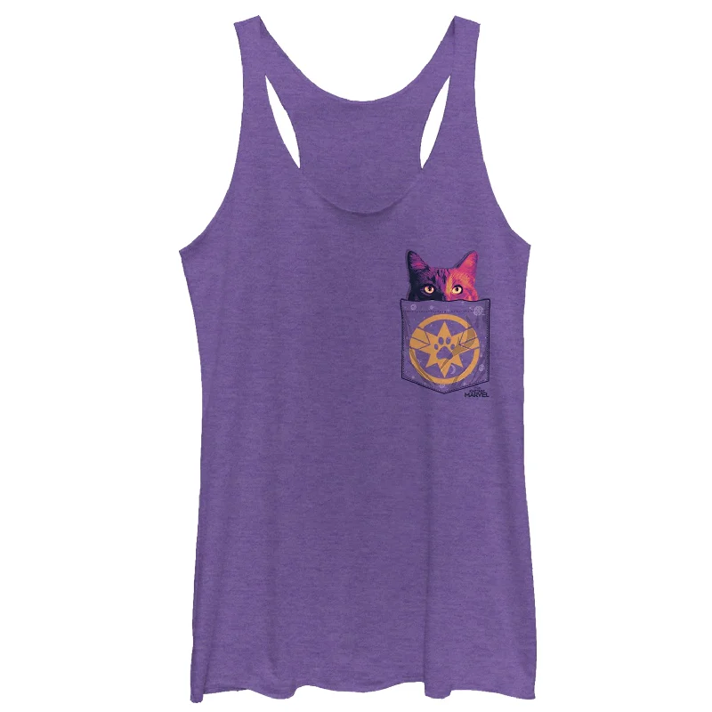 Women's Marvel Captain Marvel Goose Cat Pocket Print Racerback Tank Top spandex blend tank