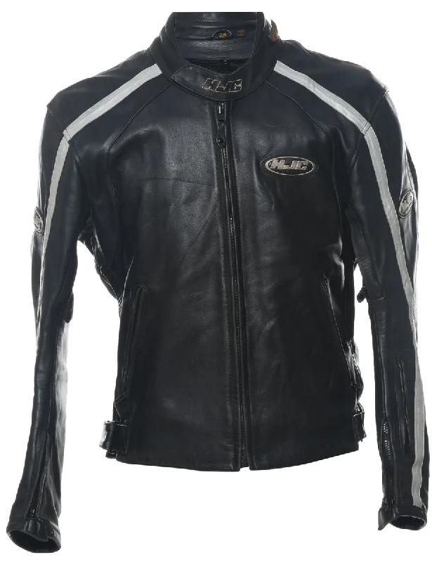 Black Vintage Leather Y2K Racing Jacket - L Mesh Jacket Canvas Jacket Denim Jacket