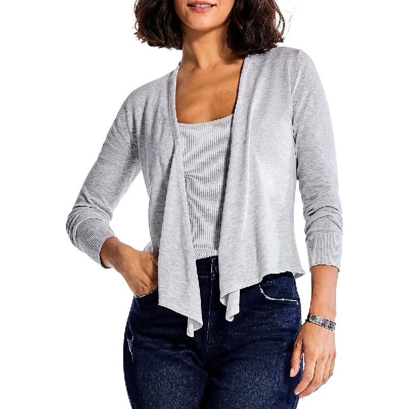 Nic + Zoe Womens Heathered Open Front Cardigan Sweater Real Fur Shearling Chenille