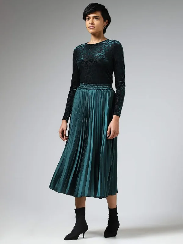 Wardrobe Teal Pleated Midi Skirt denim skirt casual