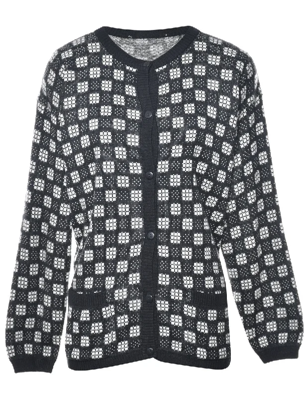 Checked Black Cardigan - L Oversized Loose Flowy