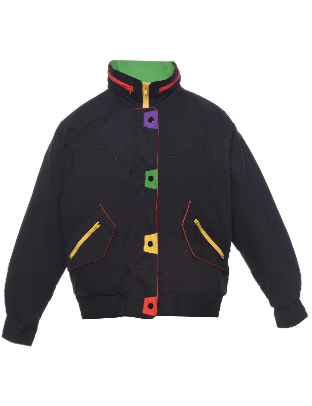Black Puffer Jacket - M Satin Fabric Silk Fabric Chiffon Fabric