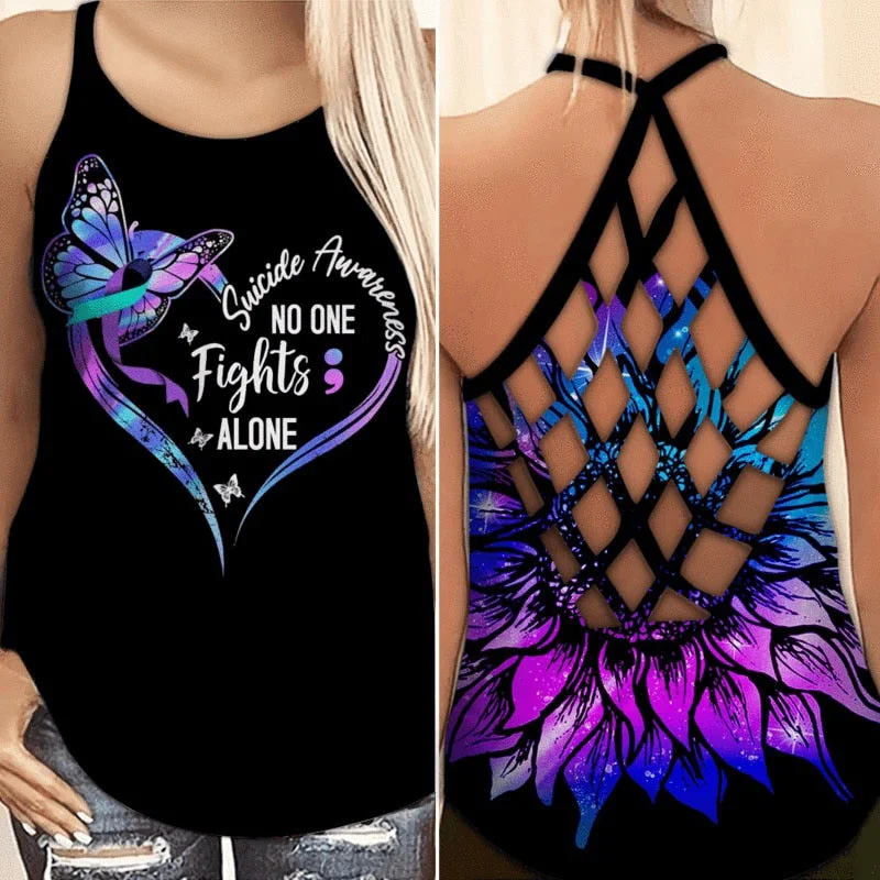 Butterfly Sunflower Criss Cross Women Fashion Casual Sleeveless Tank Top Sport Vest Summer New Slim Fit Tops solid color tank