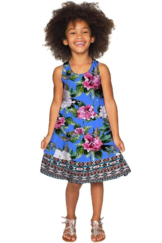 Aquarelle Sanibel Empire Waist Blue Floral Party Dress - Girls Tunics New arrival
