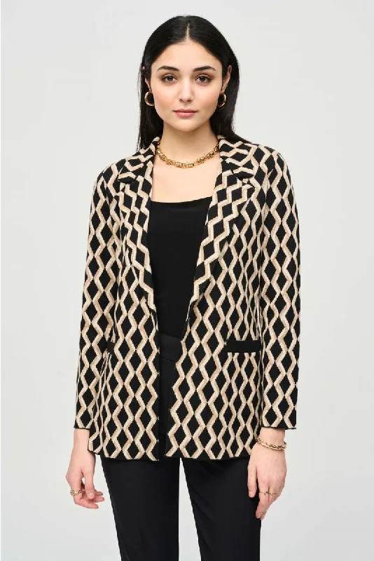 Joseph Ribkoff Black/Gold Geometric Print Open Front Blazer Jacket 243929 Striped Jacket Polka Dot Jacket Floral Jacket
