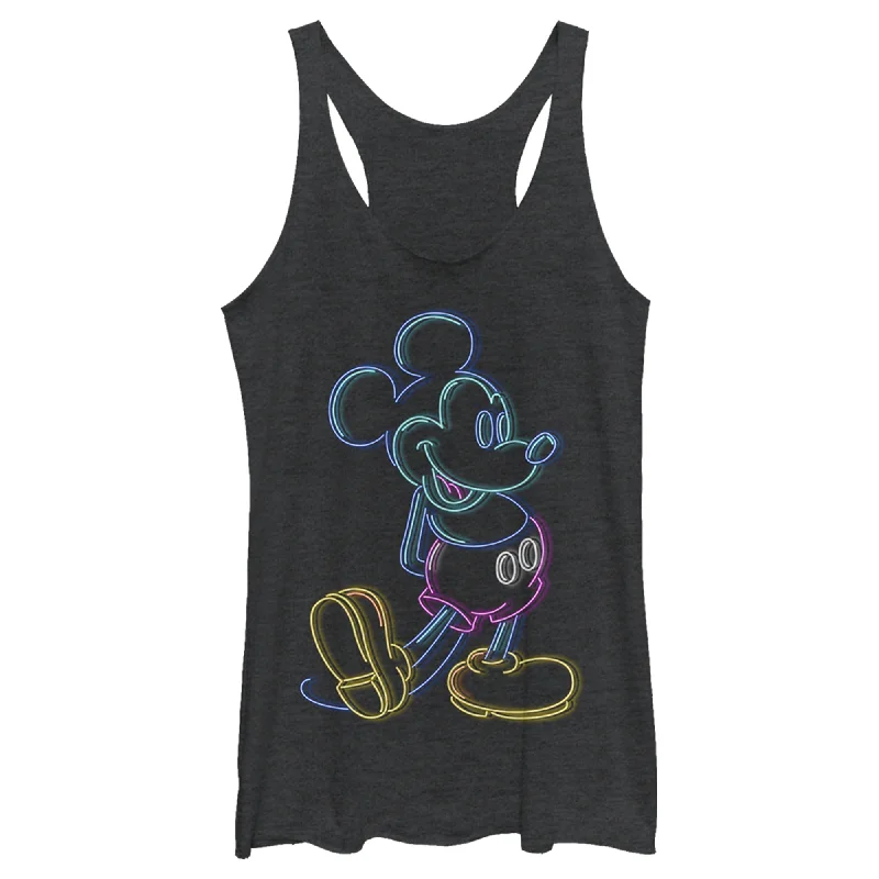Women's Mickey & Friends Bright Neon Mickey Mouse Outline Racerback Tank Top comfortable tank top