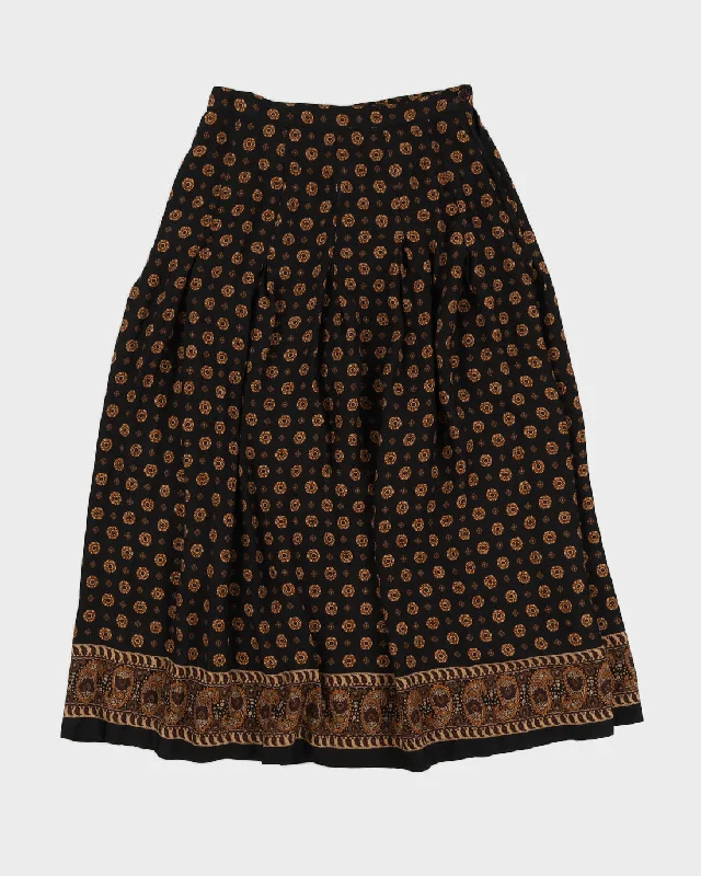 Vintage 80s Brooks Brothers Black & Brown Paisley Midi Skirt - M wool skirt warm