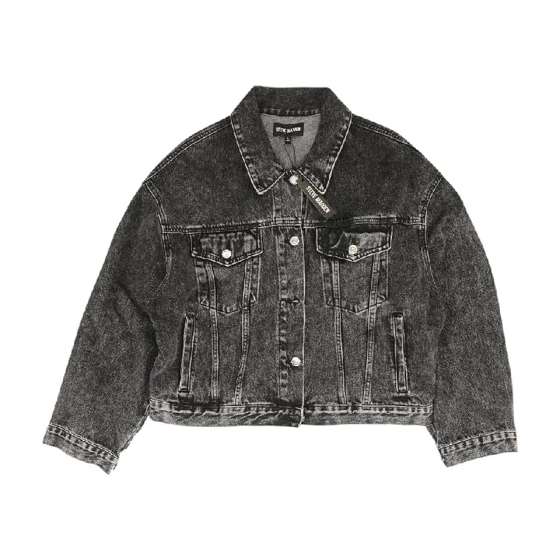 Black Solid Denim Jacket Oversized Jacket Tailored Jacket Straight Jacket