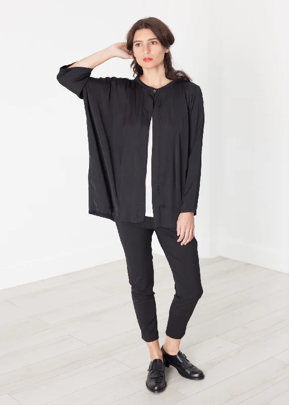 Unbalanced Cardigan in Black Chenille Brocade Lace