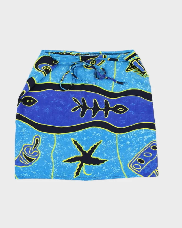 Blue Patterned Beach Wrap Skirt - Adjustable velvet skirt luxury