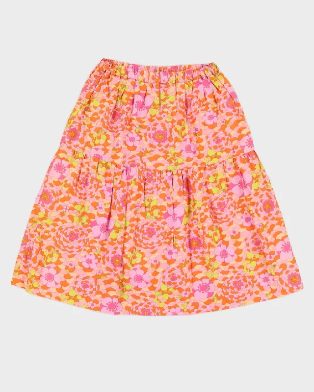 Vintage 1960s Pink Floral Knee Skirt - S lace skirt intricate